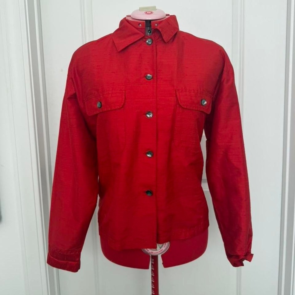 Vintage Chico's orange 100% Silk Button-Up Shirt Jacket — Size L/XL‎ - Picture 2 of 7